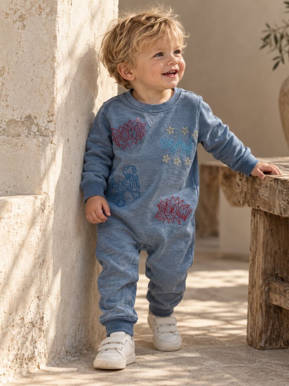 Tucker + Tate Baby Blue Comic Book Graphic Sweatshirt Romper 12M Pow Boom